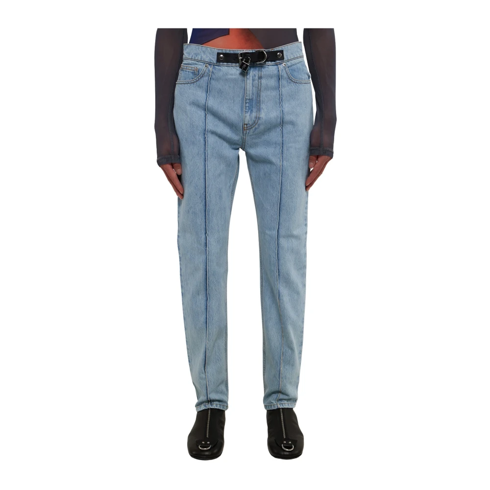 JW Anderson Blauwe Denim Slim Fit Jeans met Hangslot Riemdetail Blue Heren