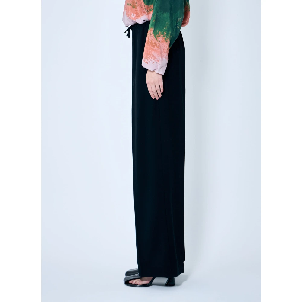 Dries Van Noten Wol Crepe Trekkoordbroek Black Dames