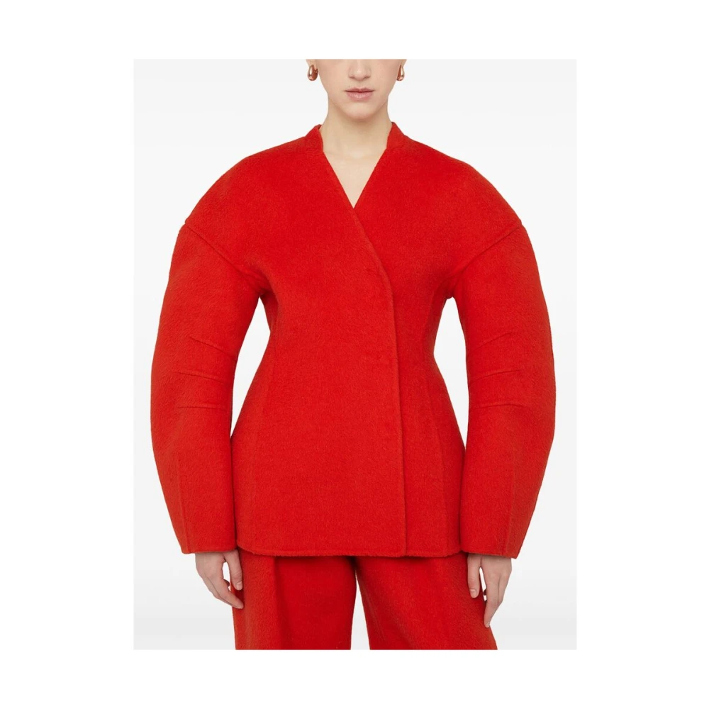 Jil Sander Rode Wollen Mix Oversized V-Hals Red Dames