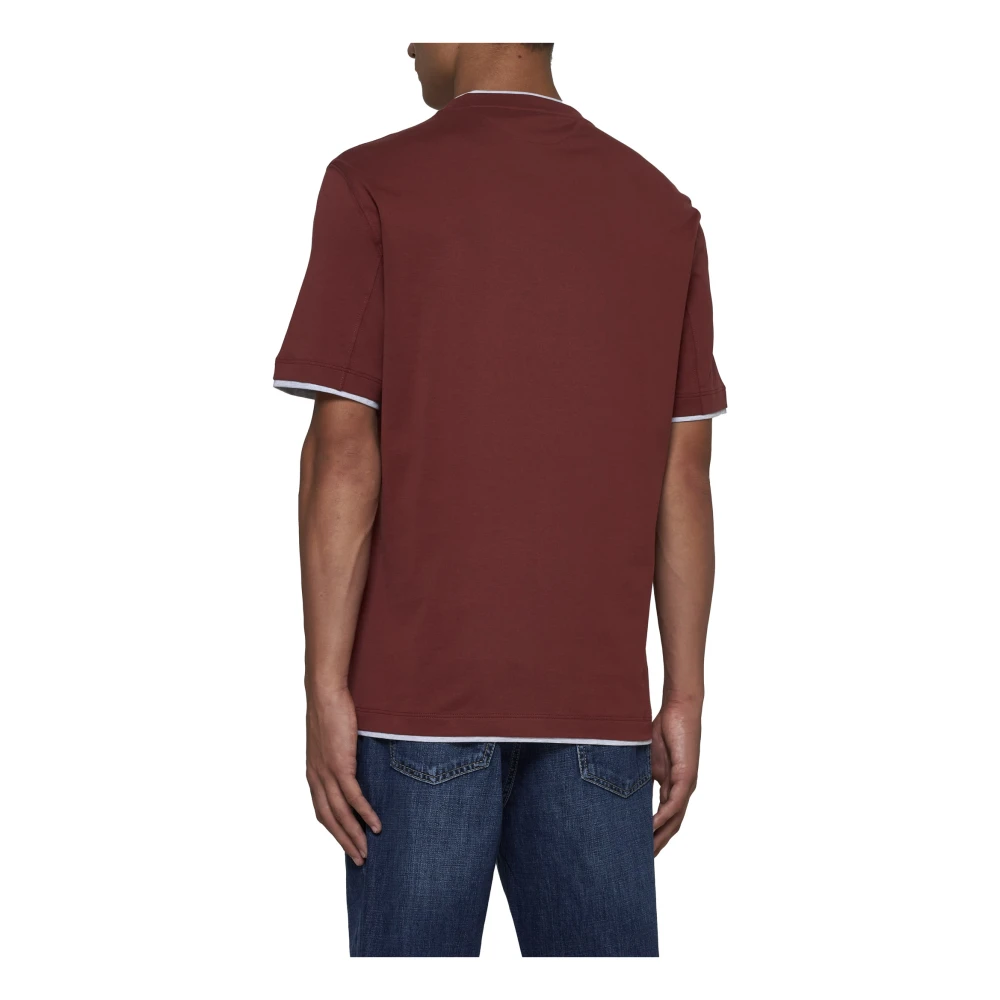 BRUNELLO CUCINELLI Koraalrode Crew Neck T-shirt Red Heren