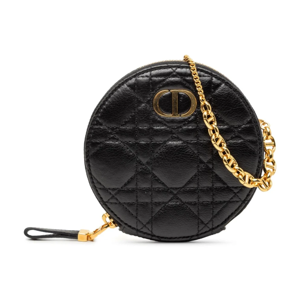 Dior Vintage Women's Black Pre-Owned Vintage Quilted Leather Round Chain Pouch