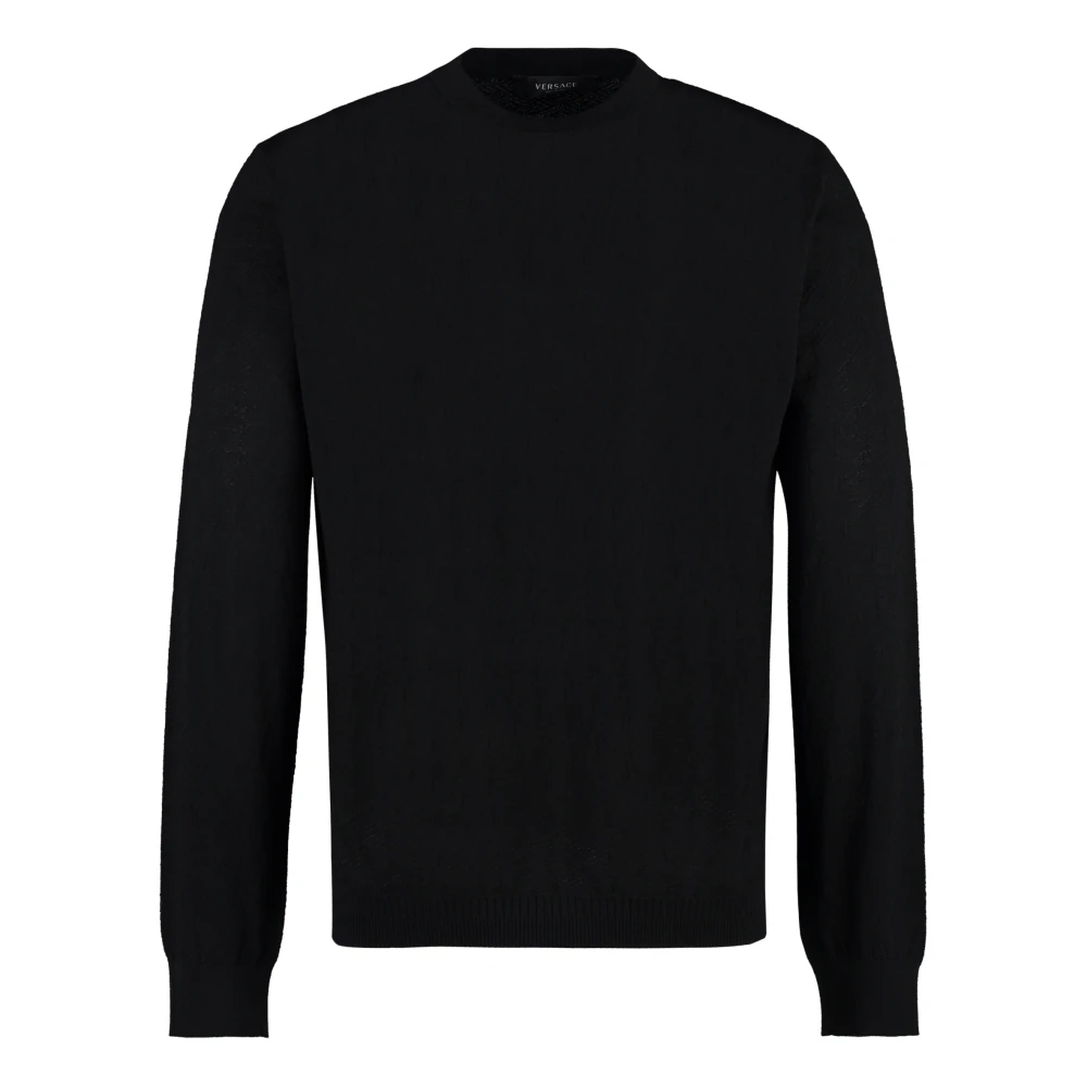 Versace Trui van zijde en katoen met geribbelde details Black Heren