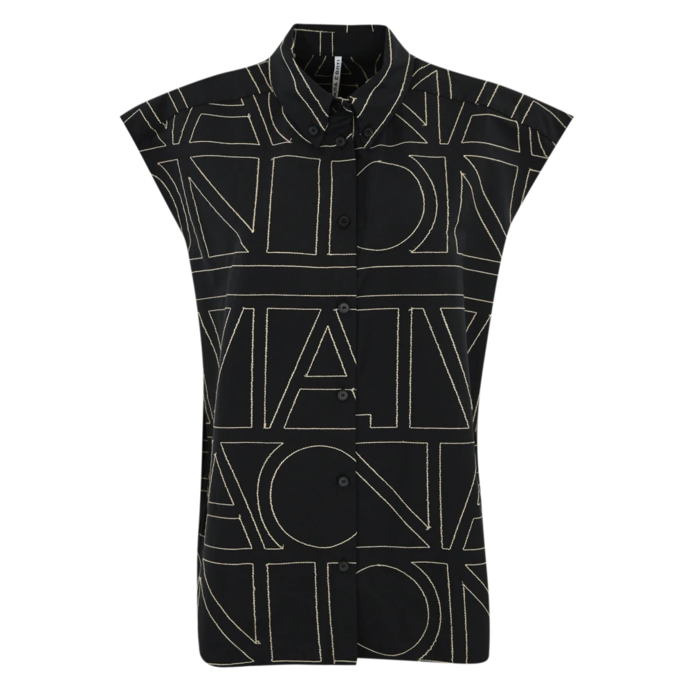 Liviana Conti Katoenen Mouwloos Shirt met Logo Borduurwerk Black Dames