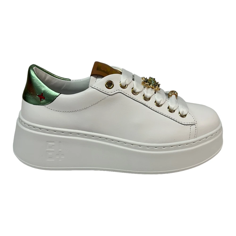 Gio+ Witte kalfsleren sneaker met verwijderbare accessoires White Dames