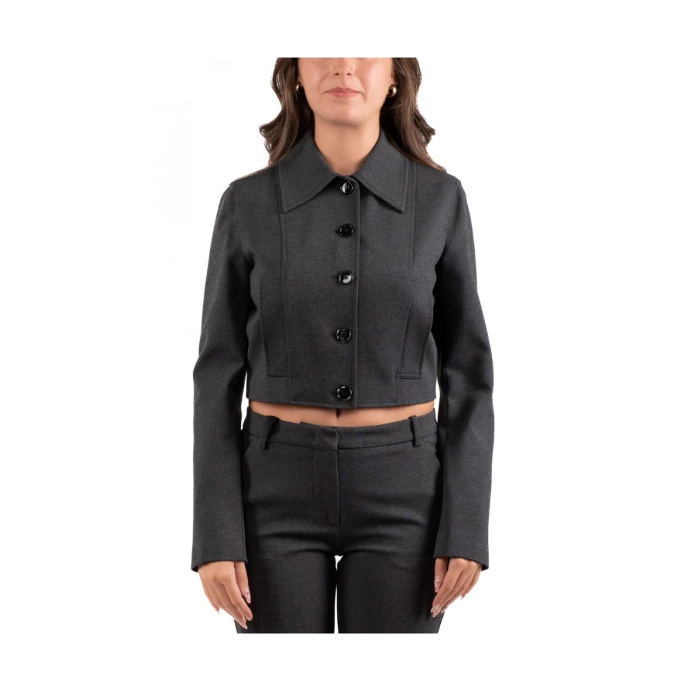 Pinko Stijlvolle Cropped Jas met Logodetails Gray Dames