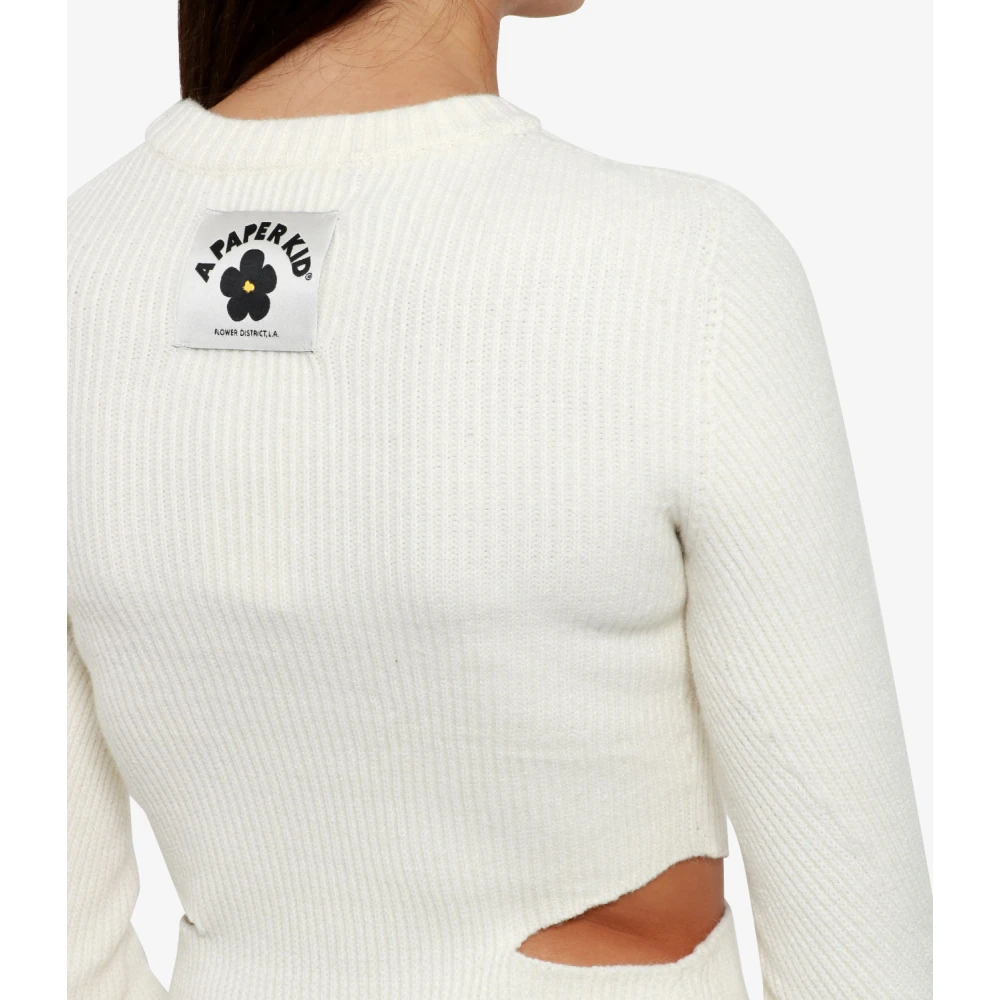 A Paper Kid Beige Katoenen Jurk met Ronde Hals Beige Dames