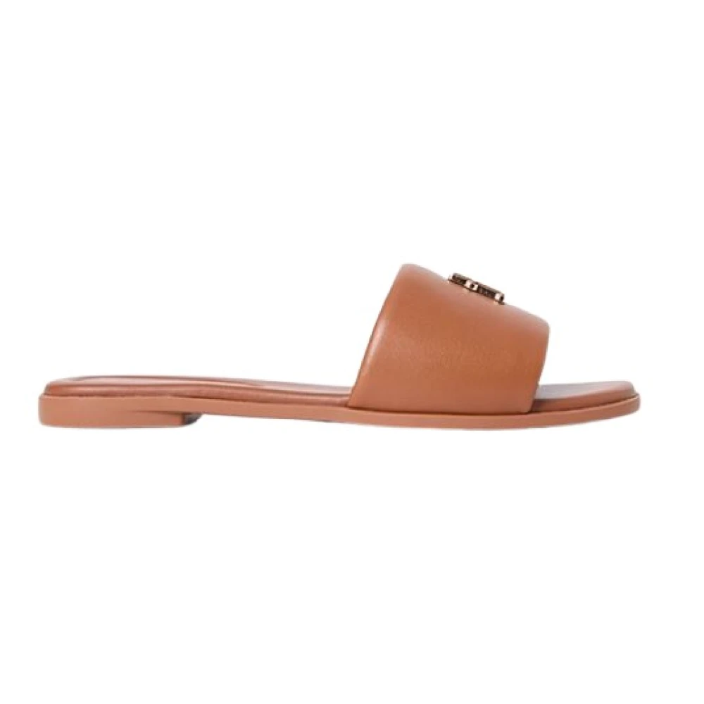 Tommy Hilfiger Women's Brown Leather Mules With Th Monogram Plaque
