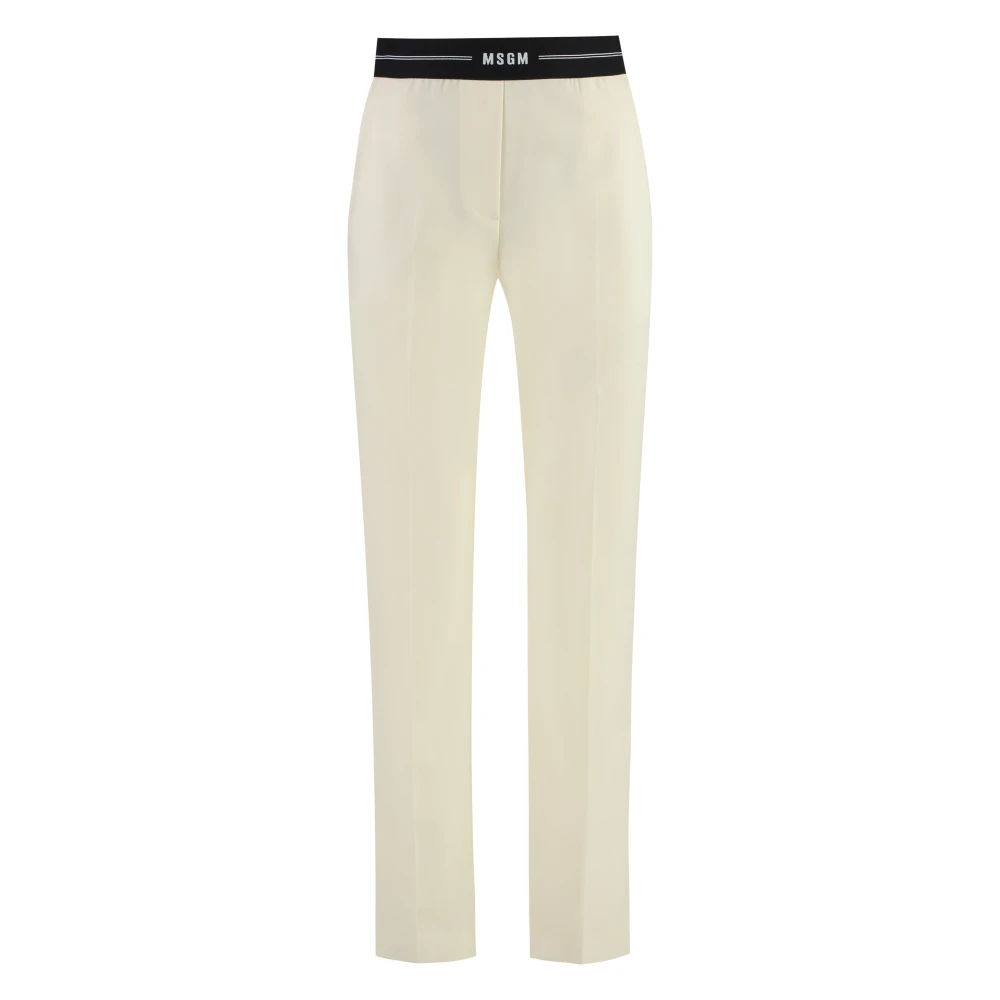 Msgm Women's Beige Slim-Fit Trousers, S, Wool Trousers