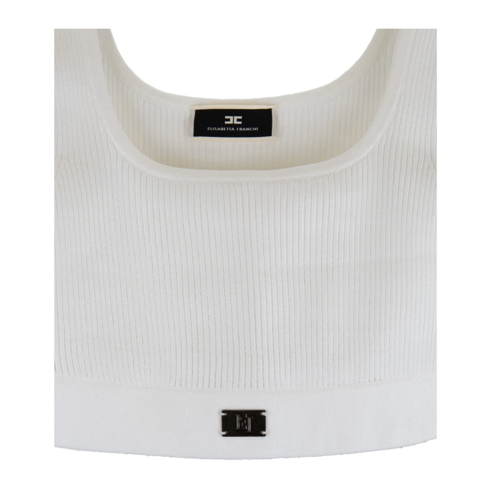 Elisabetta Franchi Geribbeld Zilveren Hardware Top White Dames