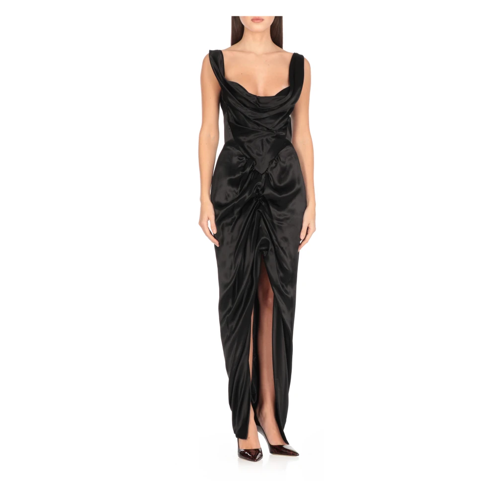 Vivienne Westwood Zwarte viscose jurk met voorste detail Black Dames