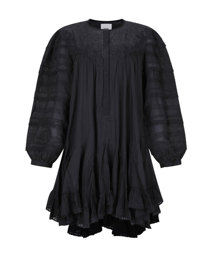 black-cotton-dress-with-gathered-trim