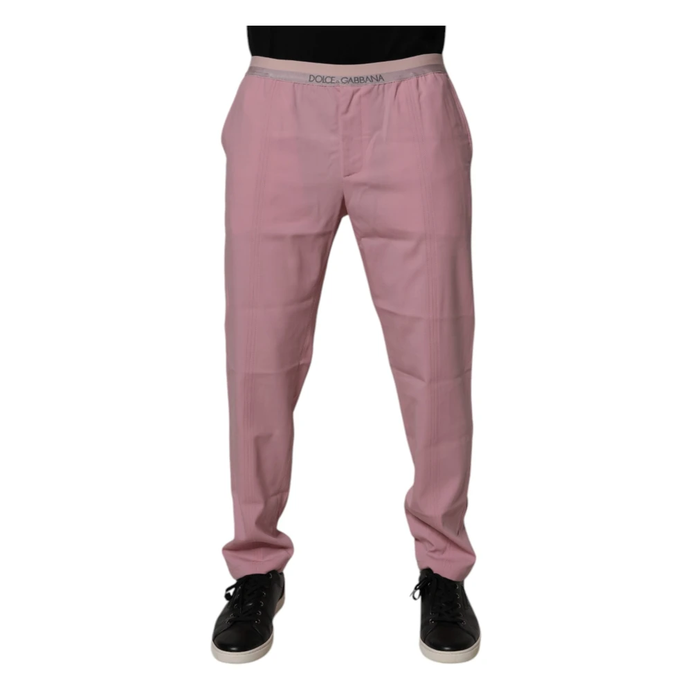 Dolce & Gabbana Men's Pink Slim-Fit Trousers, M, Cotton Chino Trousers