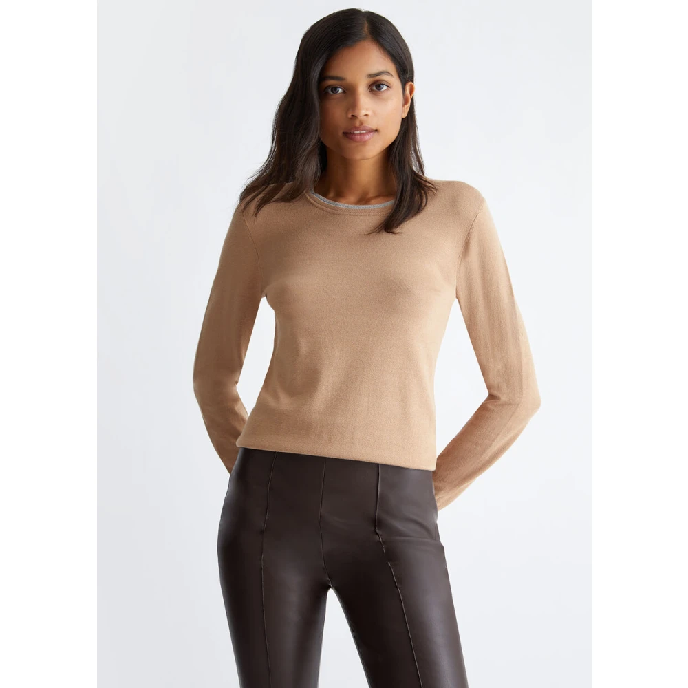 Liu Jo Ronde Hals Pullover met Lurex -inzetten Beige Dames
