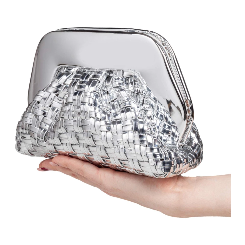 THEMOIRè Vegan Zilveren Clutch Tas Spiegeleffect Gray Dames