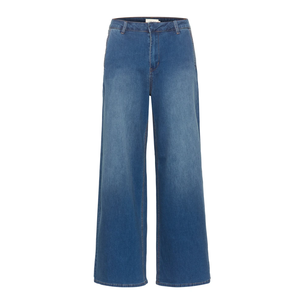Cream Wijde Pijp Hoge Taille Blauwe Denim Broek Blue Dames