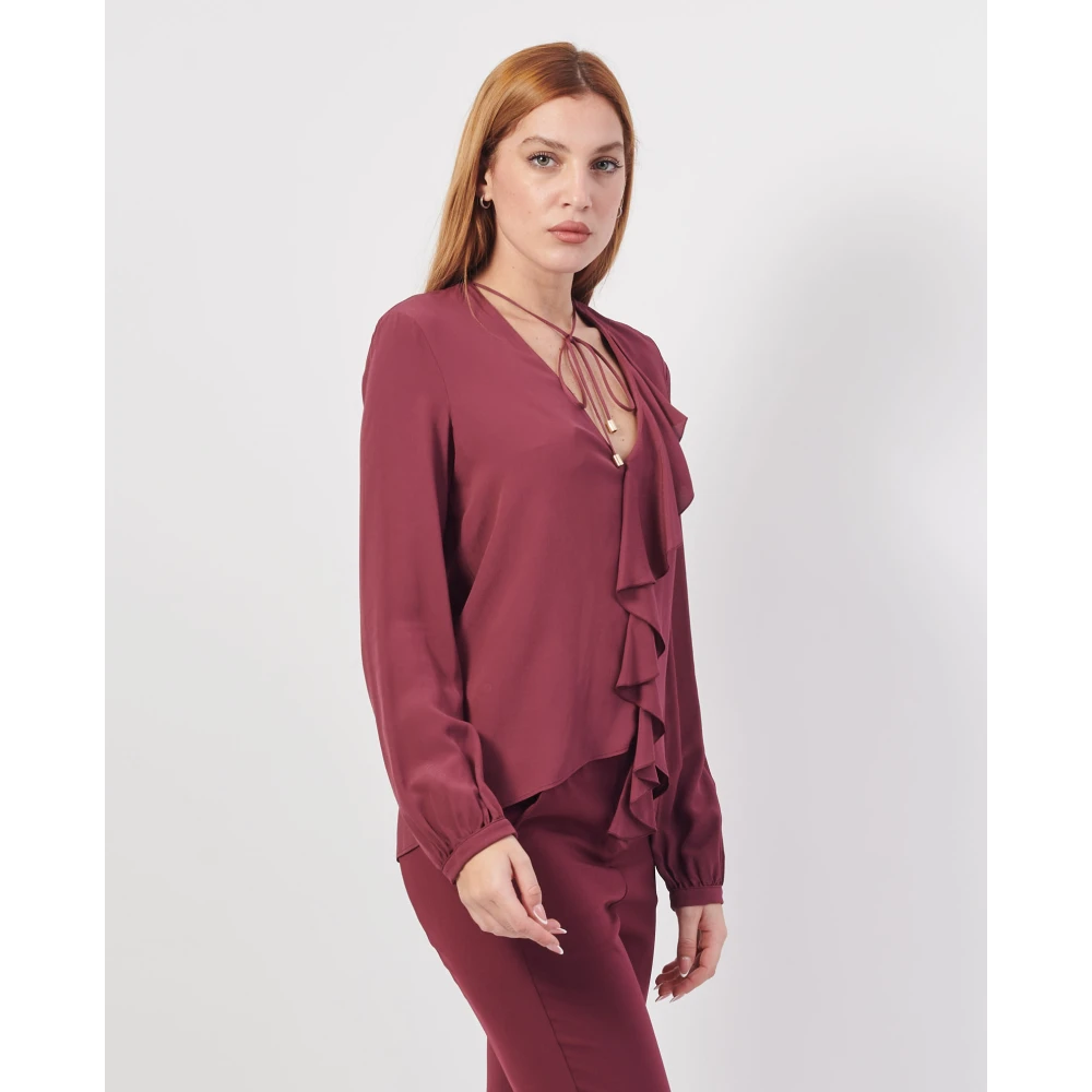 PATRIZIA PEPE Bordeaux Crepe Blouse met Rouches Red Dames