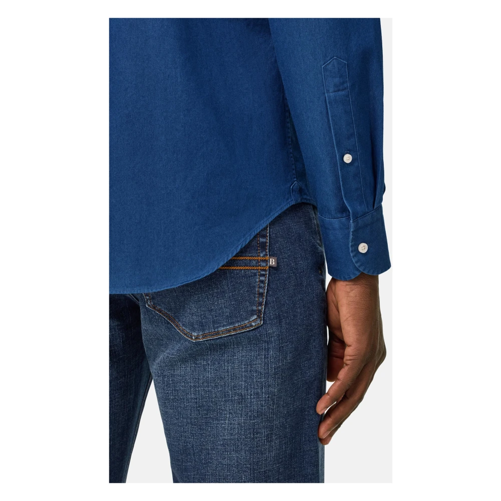 Boggi Milano Regular Fit Katoenen Denim Overhemd Blue Heren