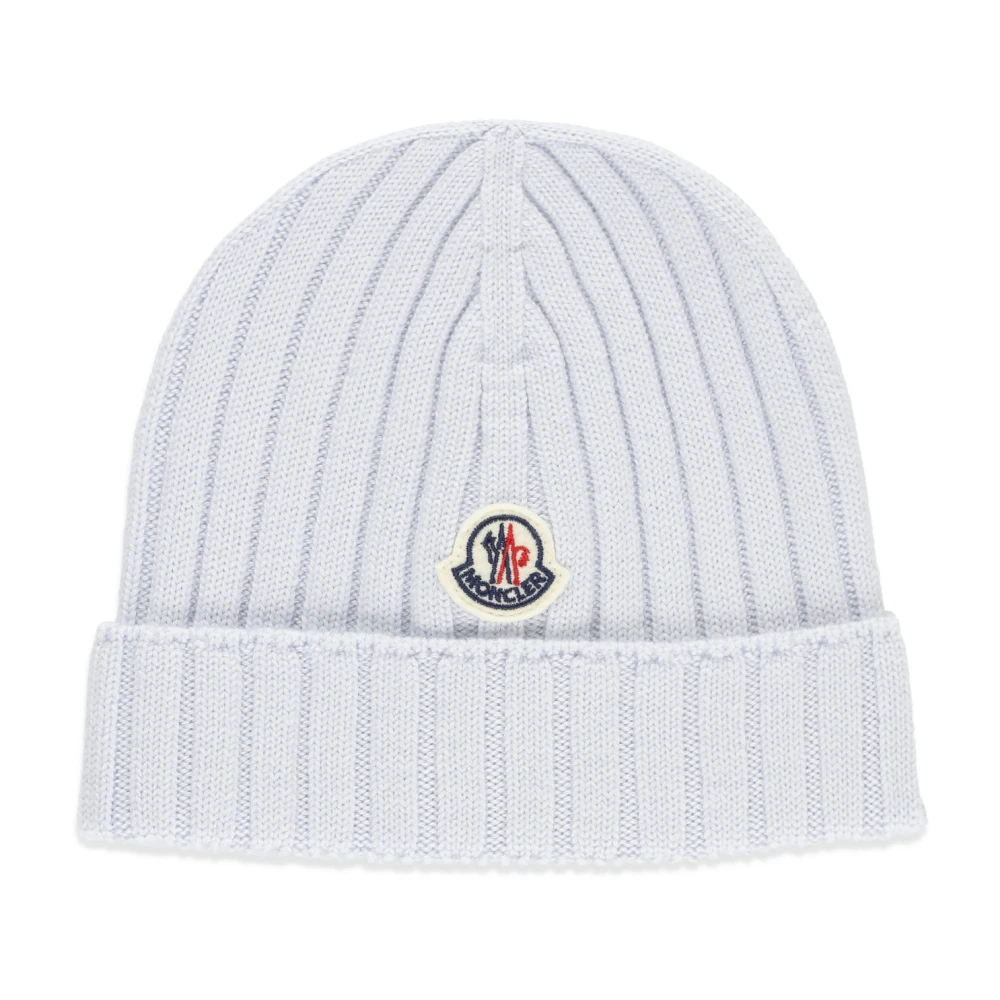 Moncler Baby Ull Beanie Mössa Ribbat Mönster Blue, Pojke