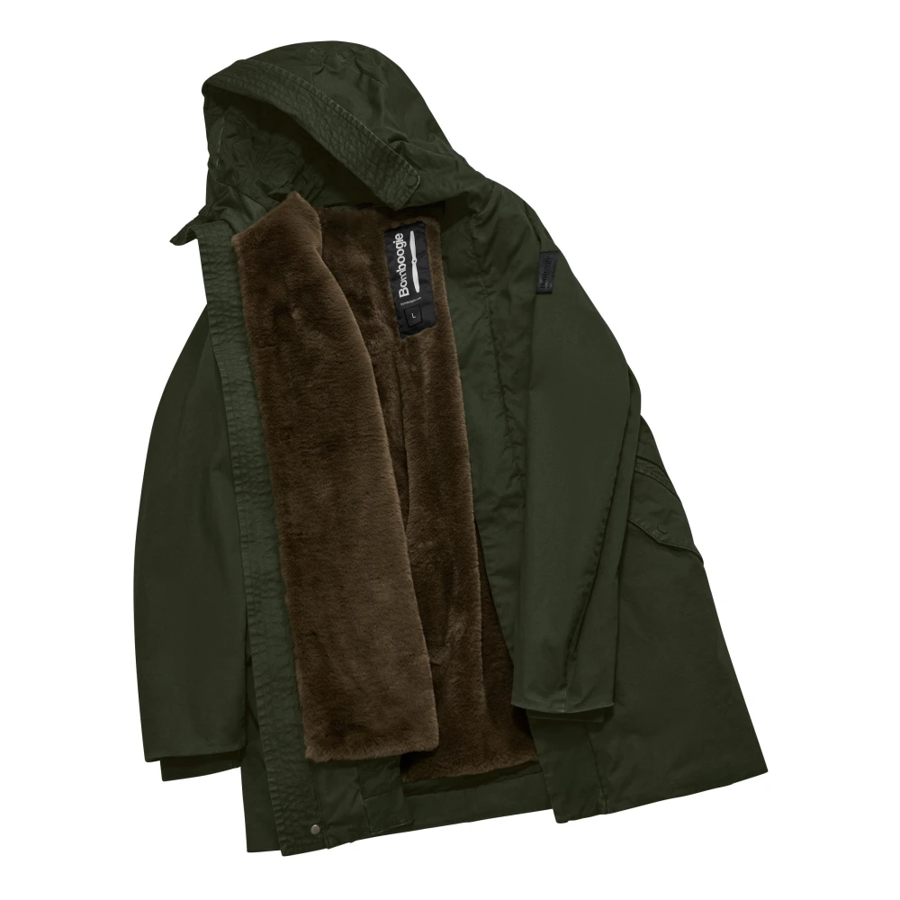 BomBoogie Gewassen Katoenen Parka met Afneembare Eco-Bont Green Heren