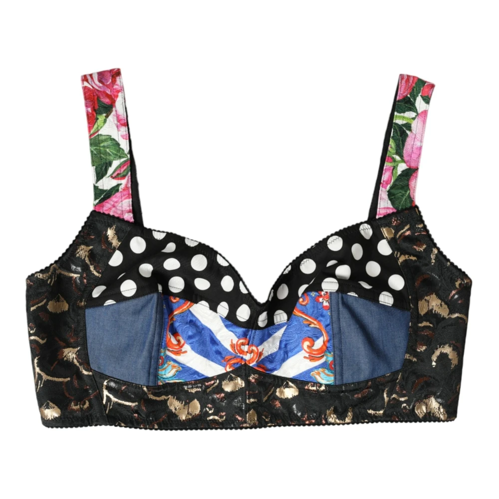 Dolce & Gabbana Women's Multicolor Sleeveless Tops,, Floral Patchwork Crop Top Large