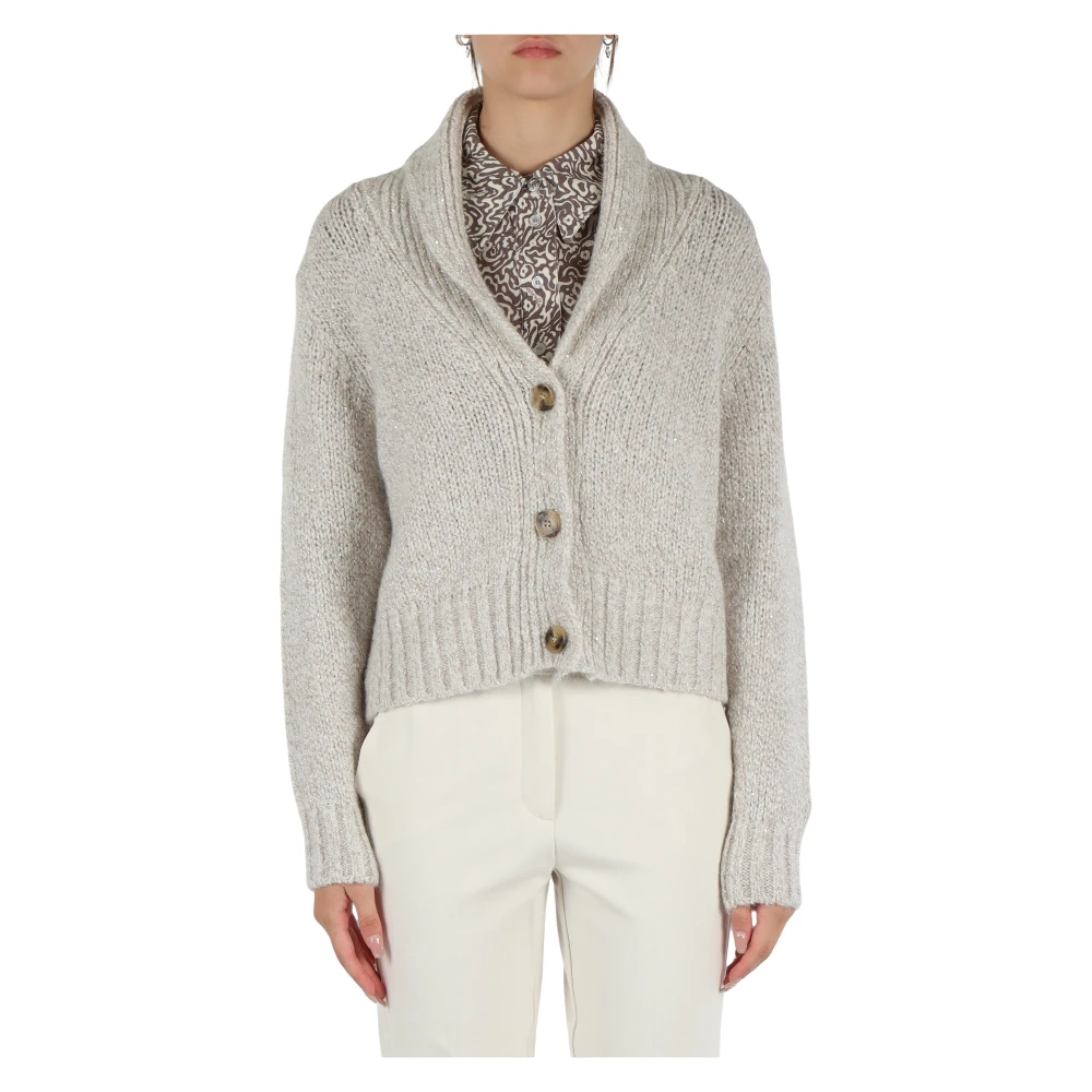 Marella Mohair Vest met Pailletten en Ribdetails Beige Dames