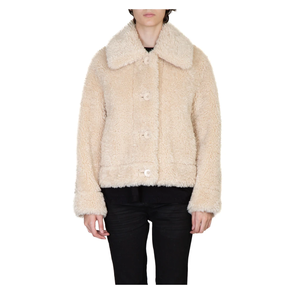 Stand Studio Furry Faux Shearling Jas White Dames