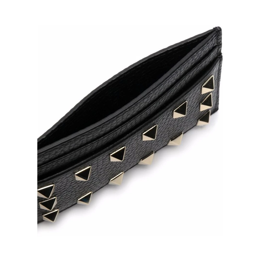Valentino Garavani Zwarte Leren Studs Kaarthouder Black Dames