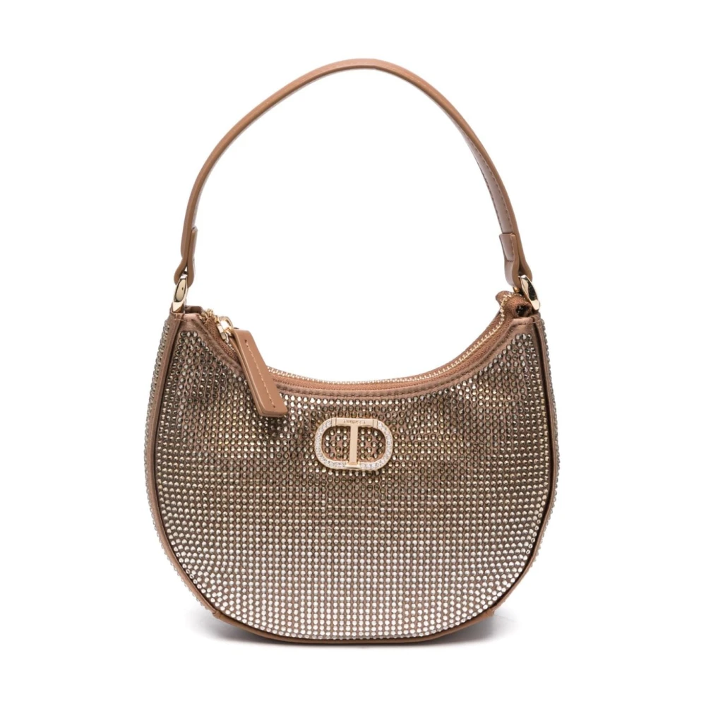 Twinset Schouderzak met Strass en Logolabel Brown Dames