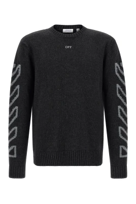 Diagonal Arrow Fuzzy Crew Neck Sweater