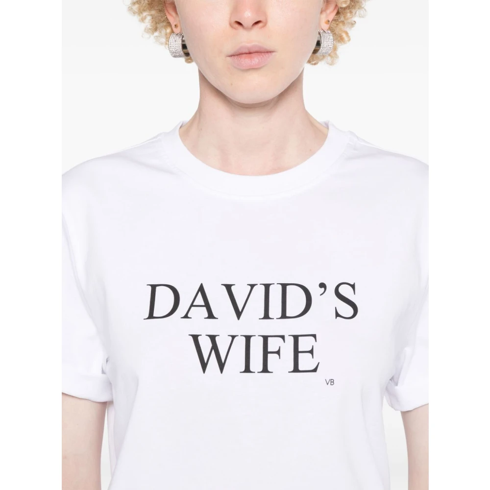 Victoria Beckham Witte Katoenen Slogan Print T-shirts White Dames