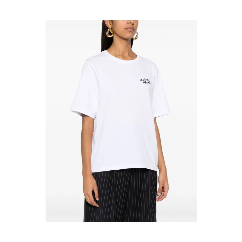 Maison Kitsuné Geborduurd Logo Katoenen T-shirt White Dames