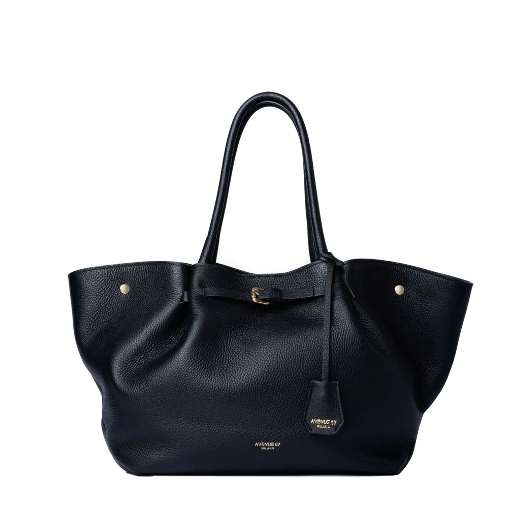 Avenue 67 Zwarte leren Charlotte tas met knoopsluiting Black Dames