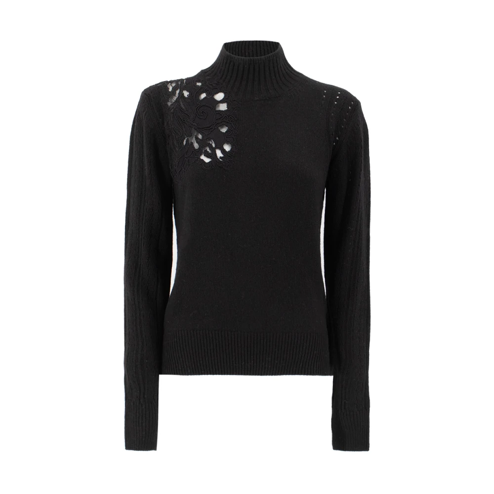 Ermanno Scervino Turtleneck Sweater med Spetsinsatser Black, Dam