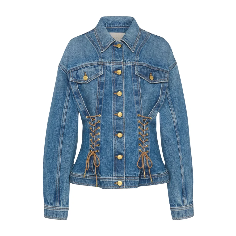 Ulla Johnson Women's Blue Denim Jackets, L, Naomi Jacket With Lace Up Detail