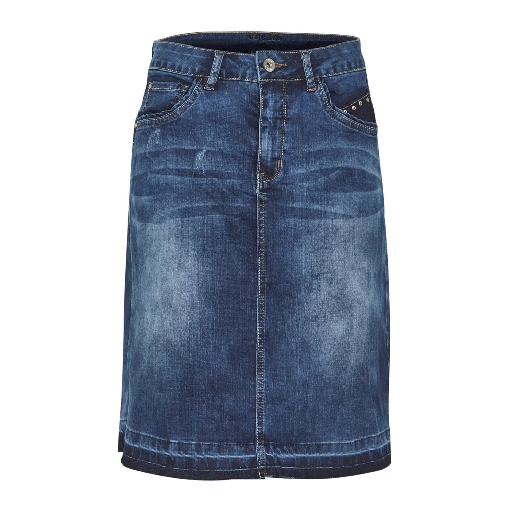 Cream Women's Blue Denim Skirts, S, Stylish Patched Denim Skirt With Studs