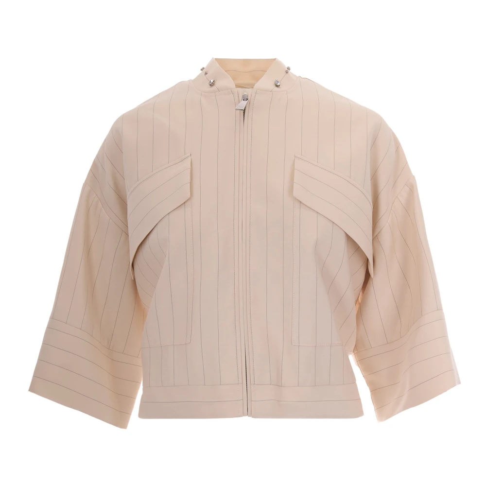 Liu Jo Beige Kavaj Med Kritstrecksrand Och Juveldekoration