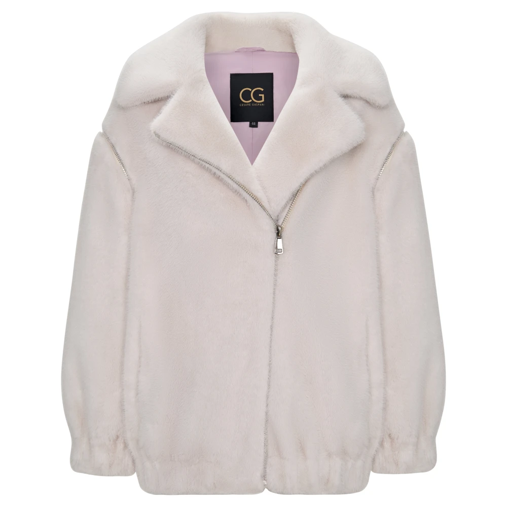 Cesare Gaspari Donna Bianco Cappotto Corto In Finta Pelliccia Marilyn