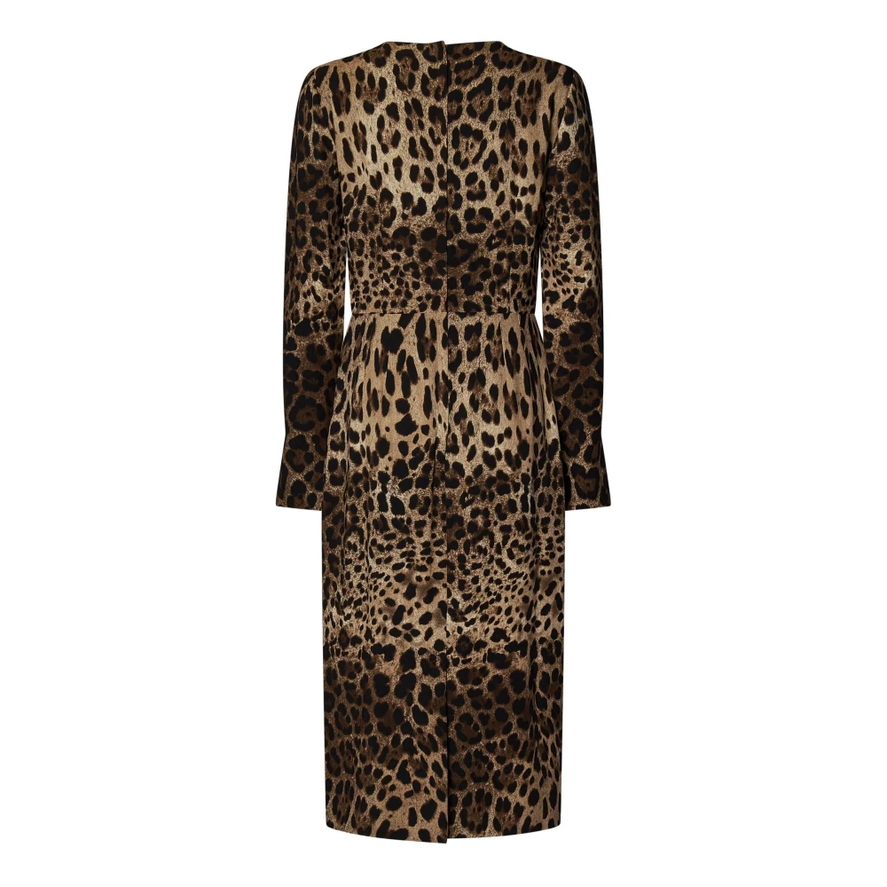 Dolce & Gabbana Luipaardprint Bruine Midi Jurk Brown Dames