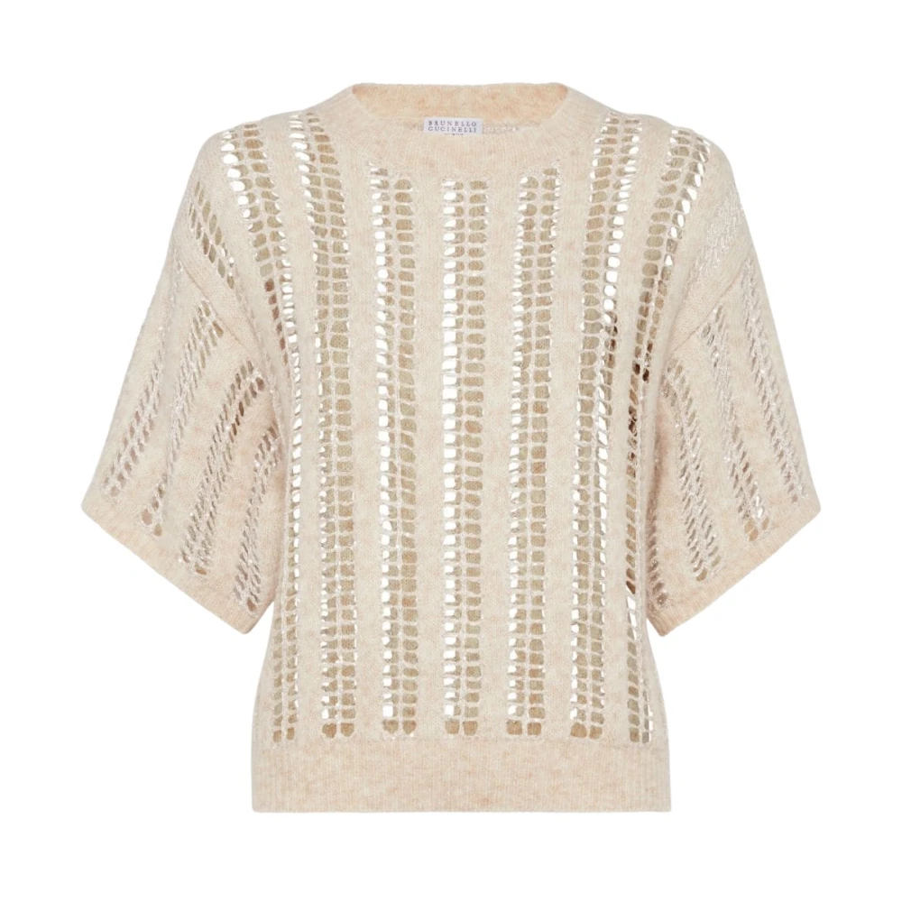 BRUNELLO CUCINELLI Geperforeerde beige trui met korte mouwen Beige Dames