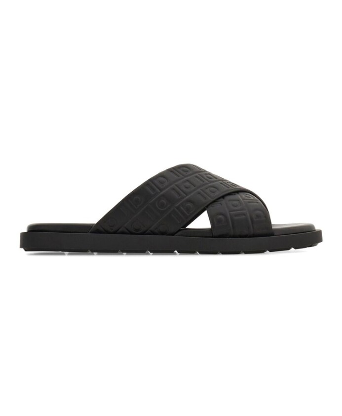 black-leather-monogram-slip-on-sandals