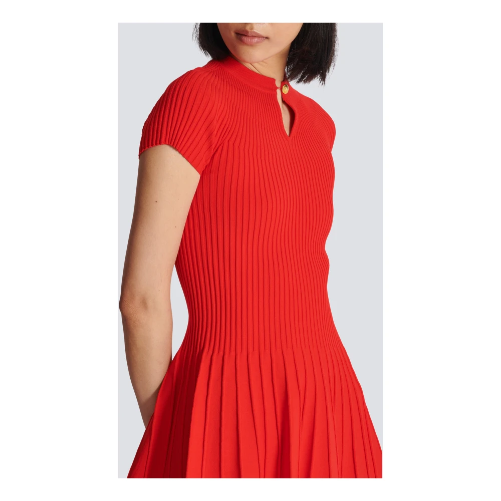 Balmain Uitlopende geplooide gebreide jurk Red Dames