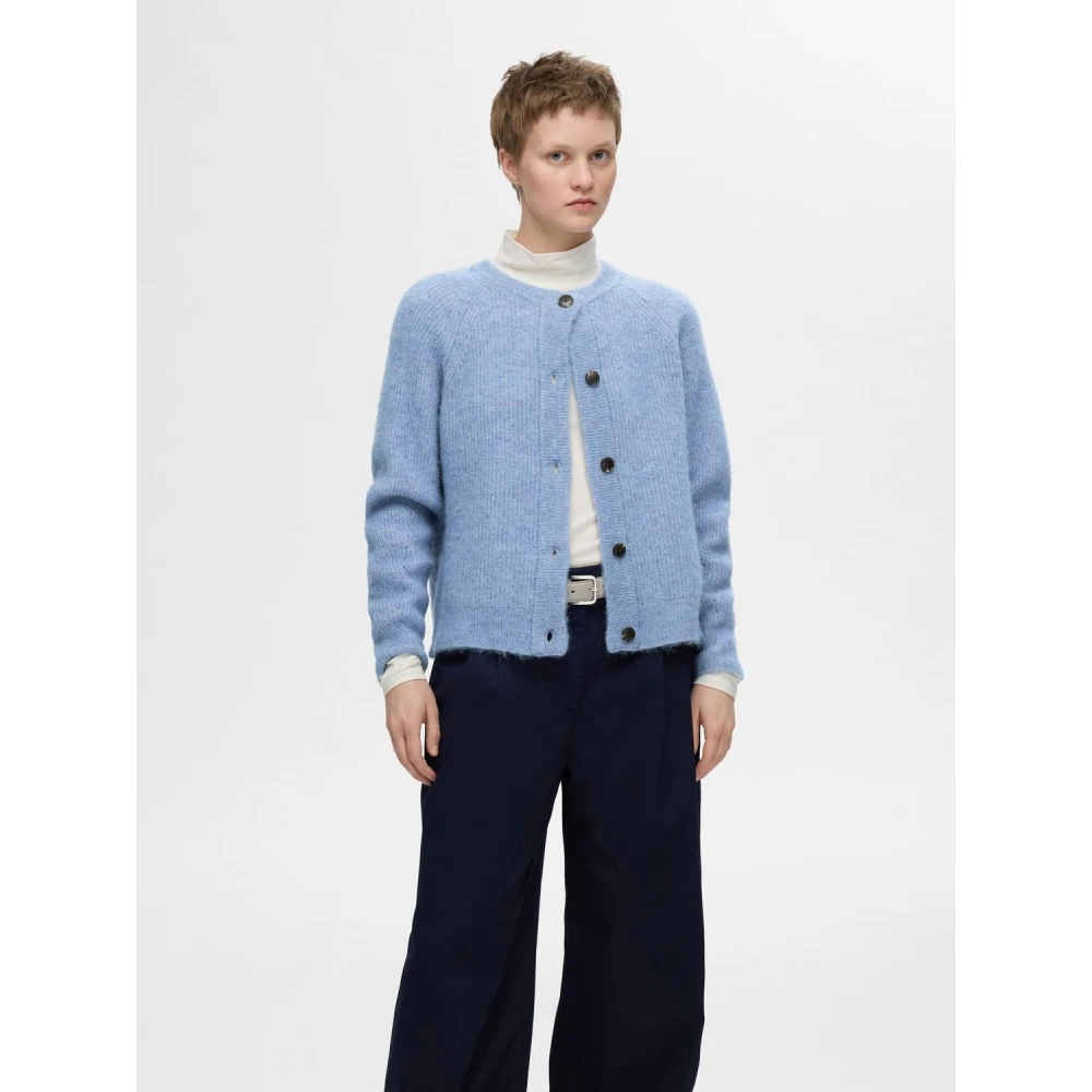 Selected Femme Zachte Gebreide Korte Vest in Blauw Blue Dames
