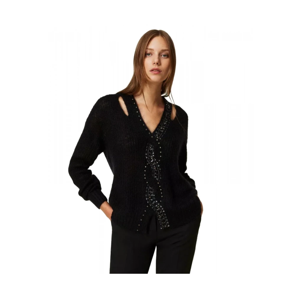 Twinset Gevlochten pailletten trui Black Dames
