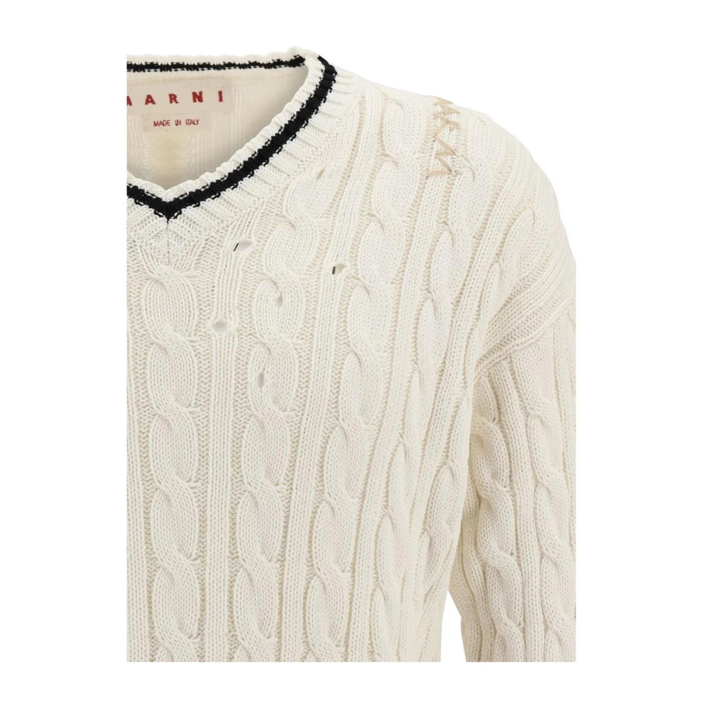 Marni Kabelgebreide V-hals trui Beige Heren