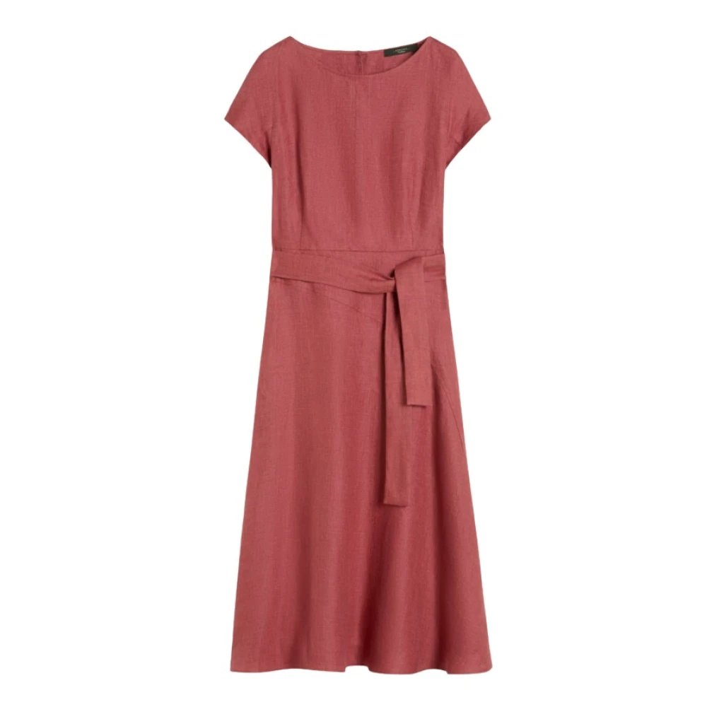 Weekend Max Mara Women's Red Midi Dresses, Xs, Wkdesordio Linen Canvas Midi Dress