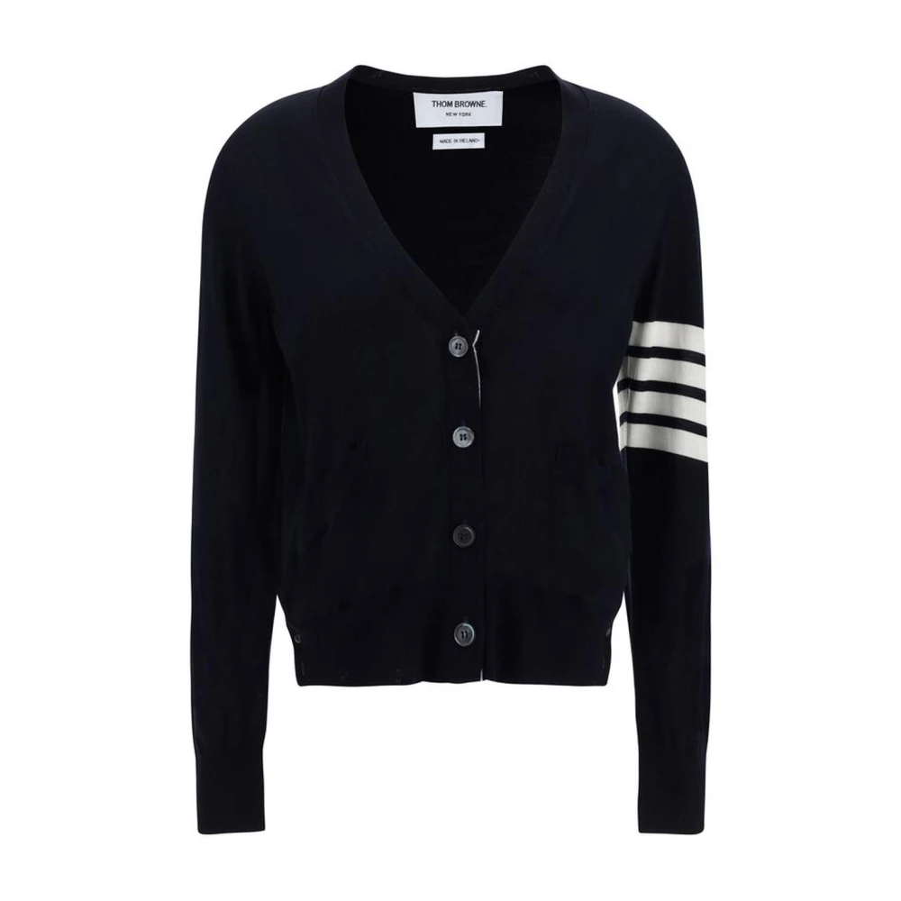Thom Browne Geribbelde V-hals wollen vest Blue Dames