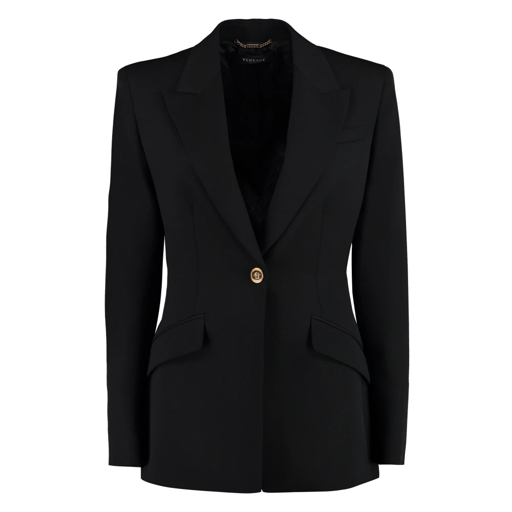 Versace Wollen Blazer met Peak Revers Black Dames