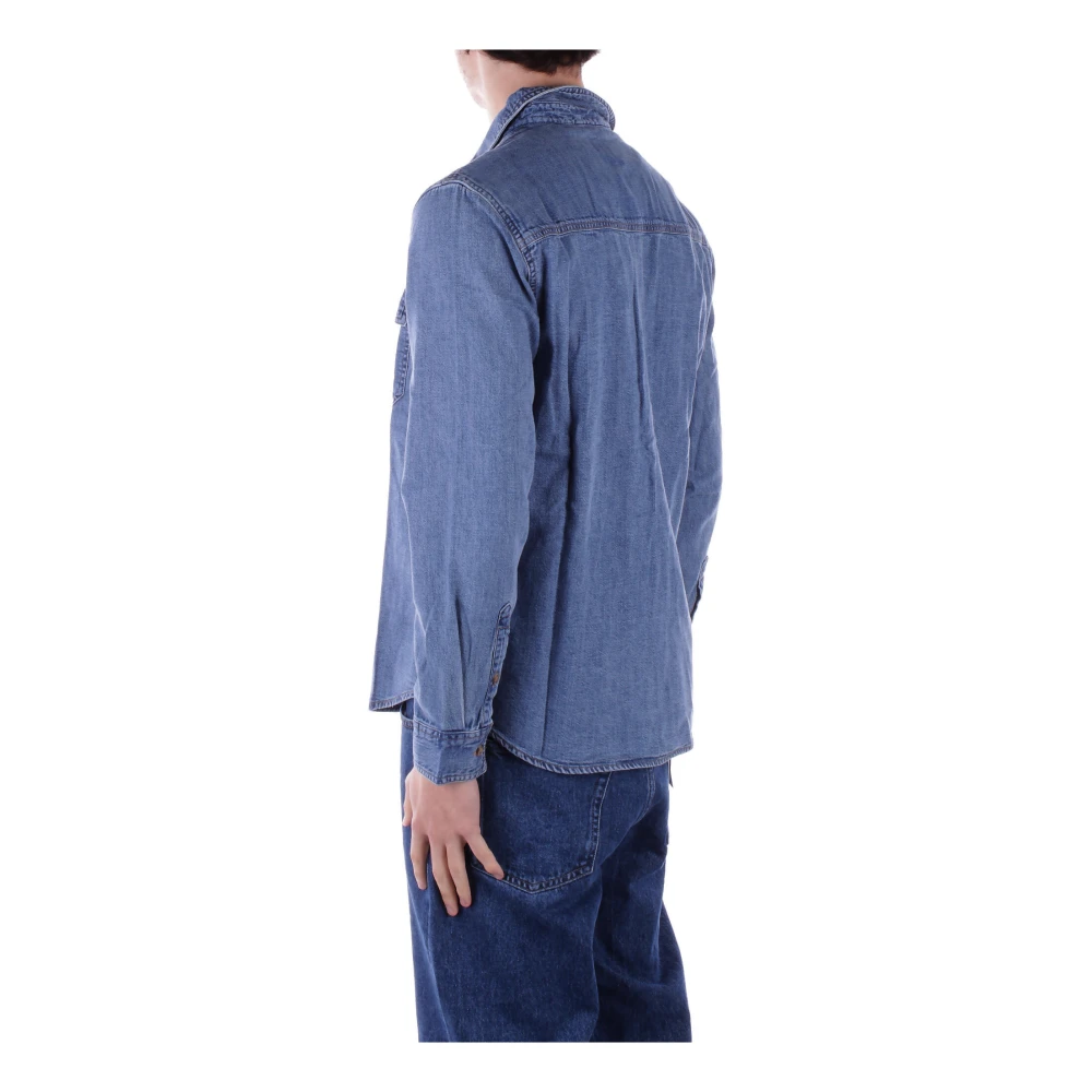 Guess Denim Logo Frontale Shirt Twee Zakken Blue Heren