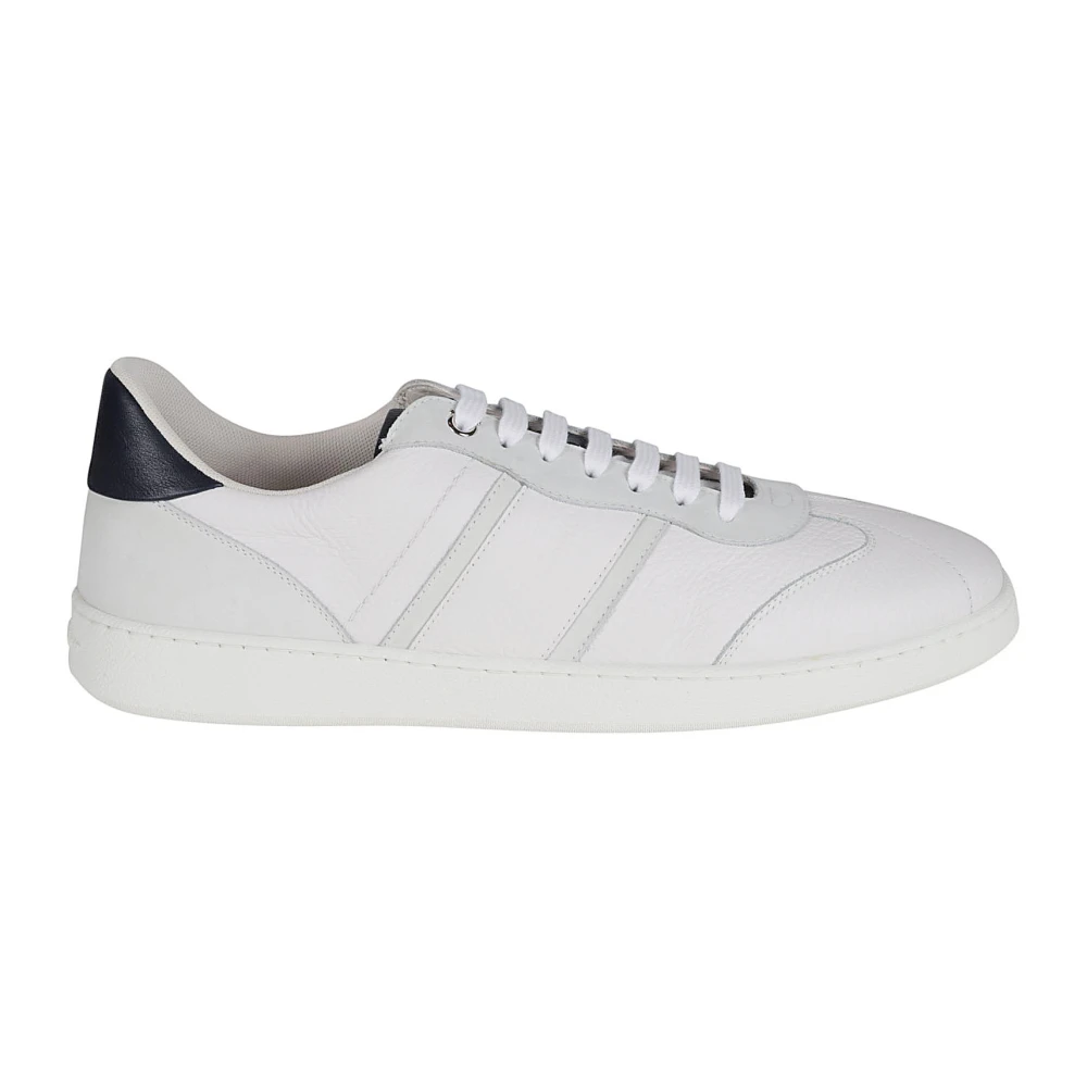 Salvatore Ferragamo Laag Uitgesneden Leren Sneaker met Gekleurde Tabs White Heren