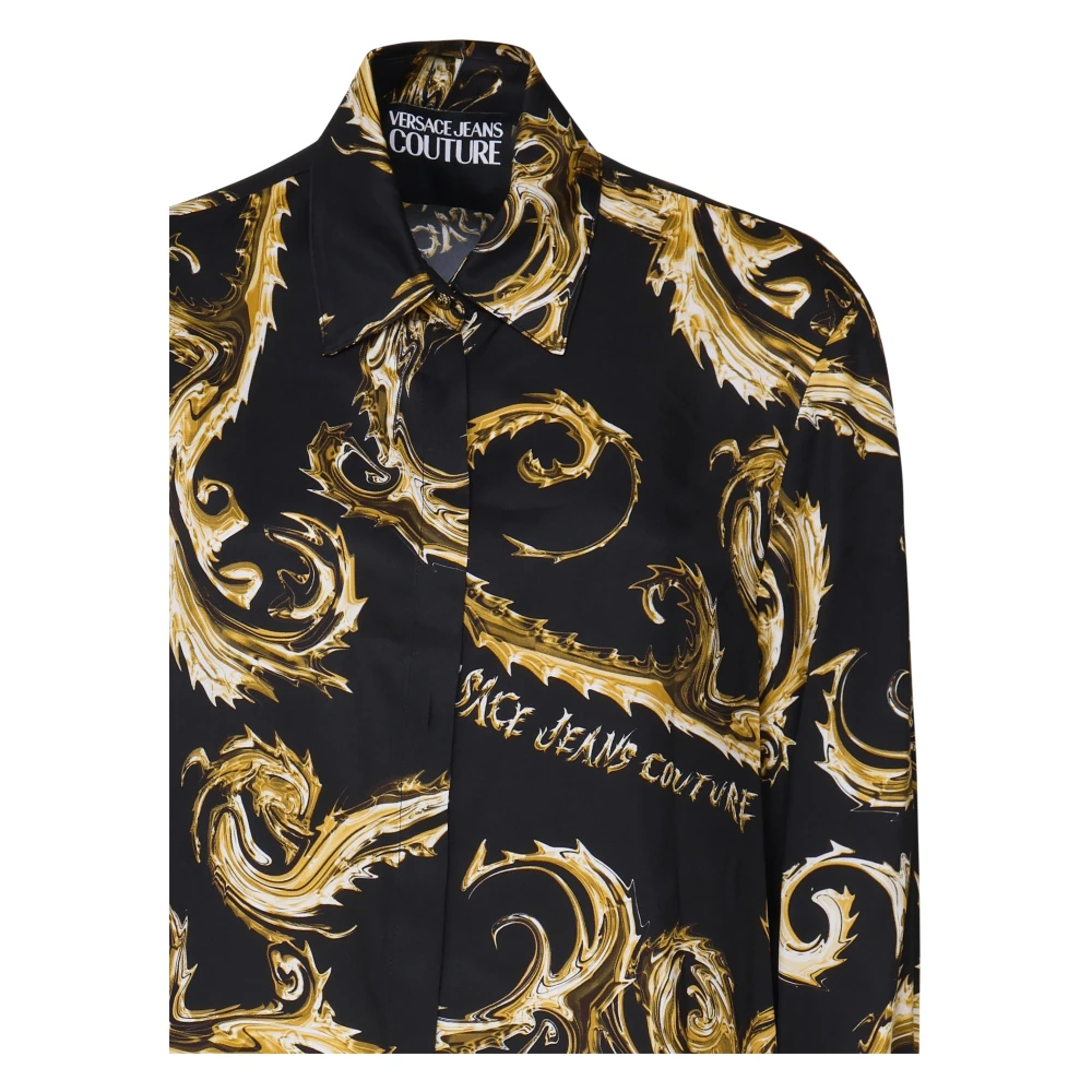 Versace Jeans Couture Zwarte Overhemd Italiaanse Kraag Knoopsluiting Black Dames